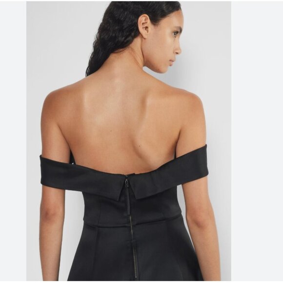 Aritzia Ten by Babaton Aphrodite Satin Dress Off Shoulder Black Size 8 - Picture 3 of 10
